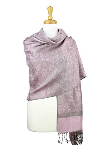 PASKMLNA Paisley Jacquard Pashmina Shawl Wrap Scarf Stole - color: Light Pink Gray