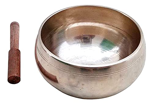 Purpledip Bell Metal Singing Bowl: Dhyana Musical Instrument For Meditation, 3.5 Inches, Gold (12397) - style: Scripture design | 4 inches | Gold | No pillow cushion