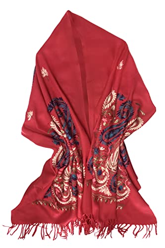 Urban CoCo Women's Embroidered Oversize Tassel Shawl Scarf Wraps for Women - color: #5-red