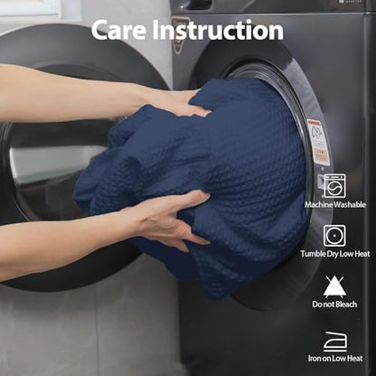 100% Cotton Waffle Blanket (Navy Blue - Throw Size - 50 * 60''), Pre-Washed and Anti-Shrinkage Soft Lightweight Bed & Couch Blanket, 380 GSM Waffle Weave Throw Blanket for All Seasons - color: Navy Blue, size: Throw (50"*60")
