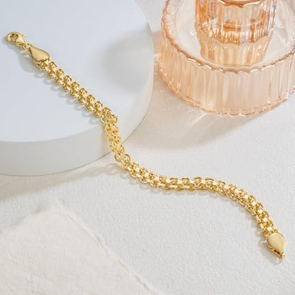 14K Gold Bracelet for Women 14K Gold Bracelets for Women Trendy Womens Link Bracelets Wide Mesh Design Mens Bracelet - size: 9