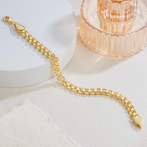 14K Gold Bracelet for Women 14K Gold Bracelets for Women Trendy Womens Link Bracelets Wide Mesh Design Mens Bracelet - size: 6.5