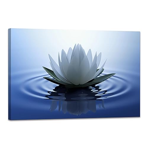 YIOZHAOFH White Lotus Wall Art Canvas Pictures Print Spiritual Meditation Artwork Poster for Yoga Room Bathroom Zen Spa Photo Decor Framed Ready to Hang (28 x 44inch) - color: Lotus 05, size: 28"L x 44"W