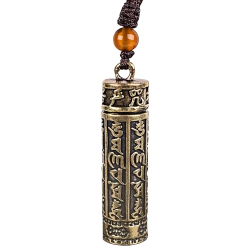 Brass Shurangama Mantra Tibetan Prayer Wheel - Spinning Buddhist Necklace with Sutra Inside, Brings Peace and Blessings, with Necklace Cord, for Good Luck and Peace, feng shui - color: Column