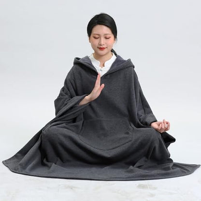 Unisex Meditation Buddhist Cloak Autumn Winter Warm Hooded Oversize Coat - color: Gray, size: X-Large