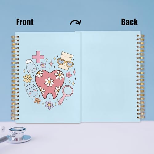 WUCHJ Dental Gifts Notebook, Blue Dental Hygienist Assistant Journal, Retro Pink Floral Tooth Spiral Notebook Journal for Note Taking, Dentist Office Supplies, 5.5x8.3 Inch - color: blue tooth heart
