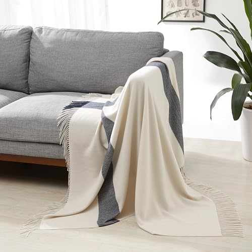 Amazon Basics Room Decor Throw Blanket, Lightweight and Cozy Polyester, 50"x 60", Ivory With Blue Cross-check Pattern, Thin - color: Ivory With Blue Cross-check Pattern, style: Woven