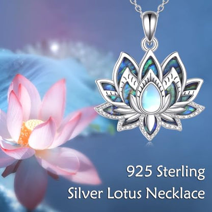 YFN Lotus Necklace for Women 925 Sterling Silver - Moonstone Lotus Flower Pendant - Spiritual Yoga Jewelry Gift - Dainty Silver Necklace for Meditation, Healing, & Everyday Wear - Adjustable 18+2" Chain