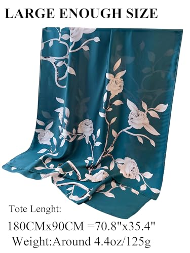 Large Shawl Scarf For Women Lightweight Wraps Silky Headscarf Long Sunscreen Scarfs - color: T3 Blue Peony / 70"x 35"