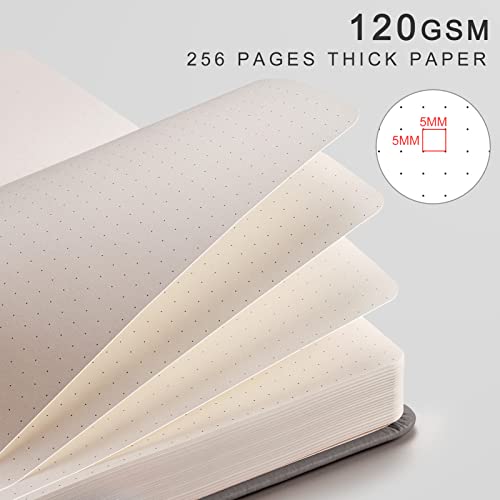 EMSHOI Dotted Notebook - 256 Pages A5 Dotted Grid Journal Notebook,120gsm Thick Paper,16 Perforated Pages, Smooth PU Leather, Inner Pocket,5.75'' × 8.38''-GrayBlue - color: GrayBlue, size: A5-Dotted