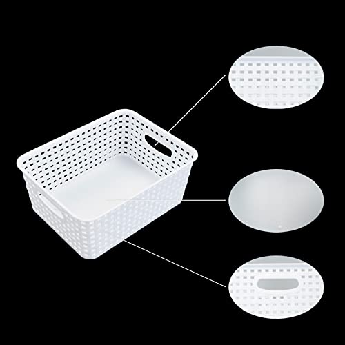 Plastic Woven Baskets for Organizing, 6 Packs, White Storage Baskets For Desktop Shelves