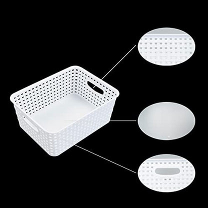 Plastic Woven Baskets for Organizing, 6 Packs, White Storage Baskets For Desktop Shelves