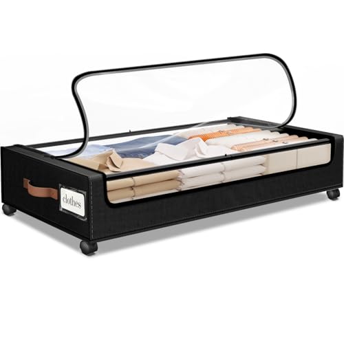 SpaceHacks Under Bed Storage with Wheels 1Pack Storage Containers with Clear Window&Label Under Bed Drawers Rolling Under Bed Storage for Clothes,Shoes, Blankets (30.71 x 16.93 x 6.69 in, Black) - color: Black, size: 1 Pack