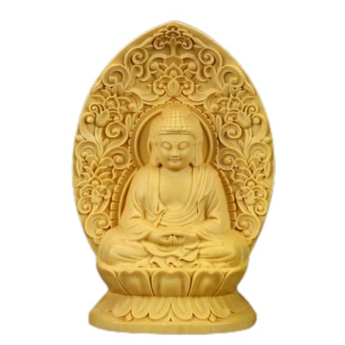 Ulalaza Boxwood Buddha Statue Solid Wood Carvings Carved Locker Box Sculpture Decoration - color: S3-yellow