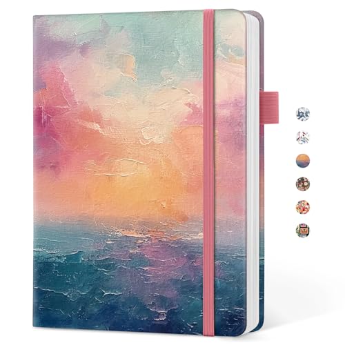 Taja Pretty Dotted Journal for Women, Aesthetic Cute Hardcover Leather Journal for Writing, A5 Journaling Notebook for Work & Sketch, Perfect for Office School Home, 160 Pages, Sunset - color: C-Sunset, style: B-Dotted
