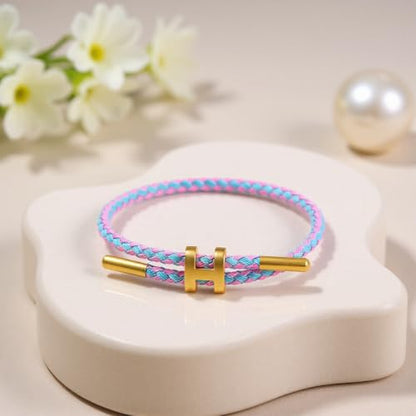 OSIRIDEH2 Bracelet with Adjustable Design Polished H Shape Buckle, Bracelets for Women, 18k Gold-plated Buckle Design Titanium Steel Wire Rope Women's Gift Jewelry - color: Pink + blue line
