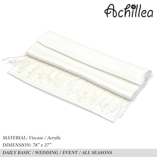 Achillea Lightweight Pashmina Scarf for Women – Soft Silky Shawl Wrap for Evening Dresses, Bridesmaids & Everyday Wear - color: Ivory