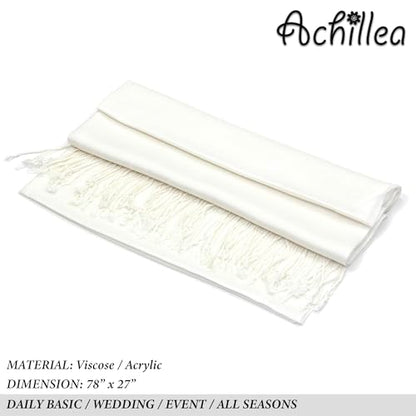 Achillea Lightweight Pashmina Scarf for Women – Soft Silky Shawl Wrap for Evening Dresses, Bridesmaids & Everyday Wear - color: Ivory