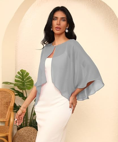Chiffon Large Capelets Shawl Wraps Women's Girls Shrug for Evening Dress Wedding Cape Cover Up 1920s