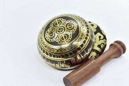 3.75" Tibetan Meditation Yoga Singing Bowl Green Set with free Wooden Mallet and Silk Cushion from Nepal, Singing bowls. (Black) - color: Black