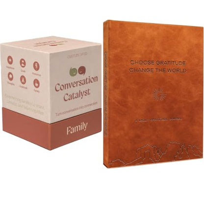 Gratitude Gifted Family Conversation Card Game with Brown 5-Minute Guided Gratitude Journal for Men & Women