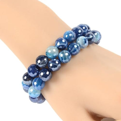 Justinstones Gemstone Crystals Chakra Beads Bracelet Crystal Healing 10mm Round Stretchable Bracelet for Her Gift - color: Faceted Electroplate Blue Agate