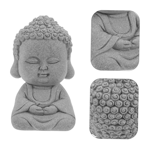 PRETYZOOM Handcrafted Sandstone Buddha Statue Minimalist Decor for Home Garden and Tea Elegant Indoor Desktop Sculpture Peaceful Ambiance Creator