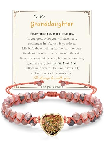 Gifts for Daughter Granddaughter, To My Mom Grandma Wife Girlfriend Sister Jasper Heart Bracelets Birthday Graduation Anniversary Christmas Stocking Stuffers Valentines Mothers Day Jewelry - style: 5.Gift To My Granddaughter2: Rhodonite Beads