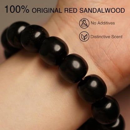 Meditaiton Men Beaded Bracelets, Handmade Sandalwood Mala Beads, Buddhist Prayer Red Wood Bracelets, Comfortable for Daily Wear Yoga Gift for Men - color: Indian Red Sandalwood with Partial Golden Star