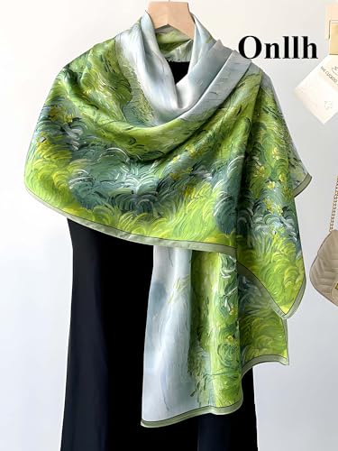 Large Shawl Scarf For Women Lightweight Wraps Silky Headscarf Long Sunscreen Scarfs - color: T15 Green Prairie Stroll / 70"x 35"