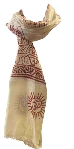 Karma Handicrafts Om Meditation Yoga Harye Ram Prayer Scarf Cotton Scarves Nepal - color: Beige