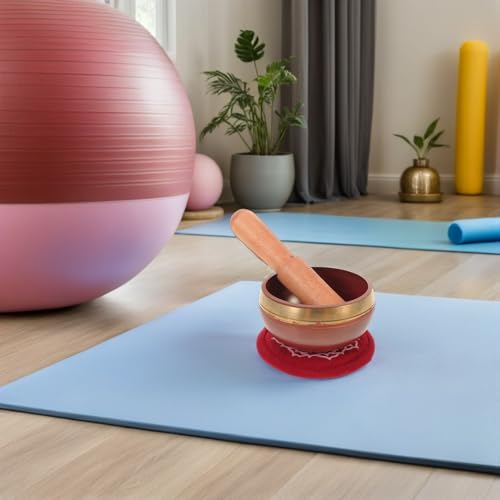 Veemoon Nepal Handcrafted Rainbow Singing Bowl Set with Cushion and Mallet, Tibetan Sound Bowl for Yoga Meditation and Sound Therapy, Decorative Red Meditation Instrument