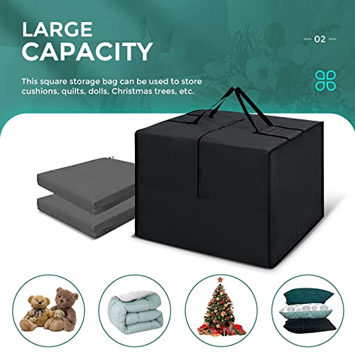 Outdoor Cushion Storage Bag, 420D Waterproof Square Patio Cushion Storage Bag 32 x 32 x 24 Inch with Zipper and Handles, All Weather Protective Cover for Outdoor Furniture Pillows, Black