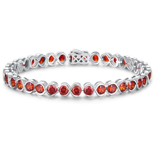 Birthstone Bracelets for Women, Sterling Silver 7 Inch Infinity Tennis Bracelet, Wedding Anniversary Birthday Jewelry Gifts for Women Wife Girlfriend Mom Her - color: 01-Jan-Garnet
