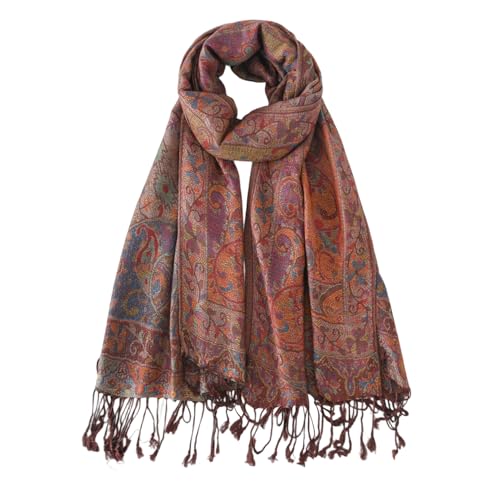 Paisley Pashmina Rave Shawl Scarf-Women's Reversible Ethnic Jacquard Pashmina Wraps for Travel - color: A#. Coffee