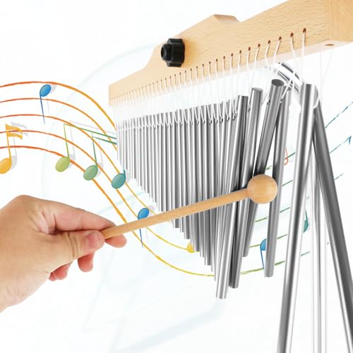 EASTROCK 36 Note Chimes Musical Instruments Percussion Instrument Single-row Chime Bar Chimes Percussion Height-Adjustable Stand Silver - color: 36note Silver