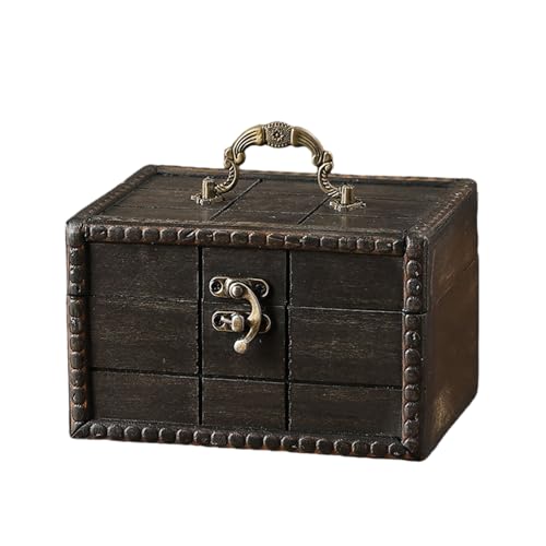 Vintage Wooden Storage Box Portable Handled Organizers Bucolic Wooden Keepsakes Box for Home Decors Jewelry Accessories - color: Retro Gray