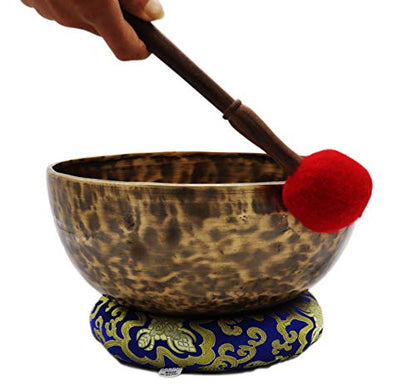 KHÜSI INC10"Antique Hand-hammered Tibetan Singing bowl set ~ Master healing Himalayan singing bowl ~Meditation Kit for Chakra Healing and ZEN ~ Professional healing bowl set.