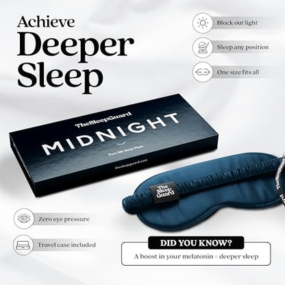 Pure Silk Sleep Mask [100% 6A Mulberry Silk, 22 Momme] Light Blocking Travel Essentials. Eye Masks for Sleeping. Black Oeko-Tex Blindfold. Eye Covers for Men & Women - color: Midnight Navy