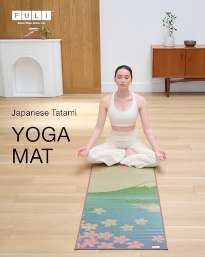 FULI Japanese Tatami Yoga Mat, Igusa Mat, Non-Slip Exercise & Fitness Mat for Pilates & Floor Workouts, Made in Japan, 1/4 in Thick, Sakura Fuji