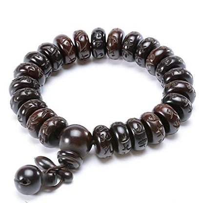 Tibetan Buddhist Mala Buddha Bracelet Natural Wood Bead Bracelet Om Meditation Yoga Prayer Bracelets - color: 15mm, size: 15mm