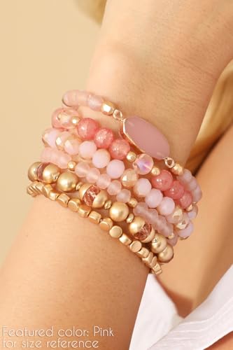 RIAH FASHION Bohemian Acrylic Druzy Multi-Layer Bead Statement Bracelet - Versatile Faux Stone Pendant Stretch Strand Stackable Cuff Bangle Set Sparkly Crystal - color: Bohemian Oval Druzy Set - Black
