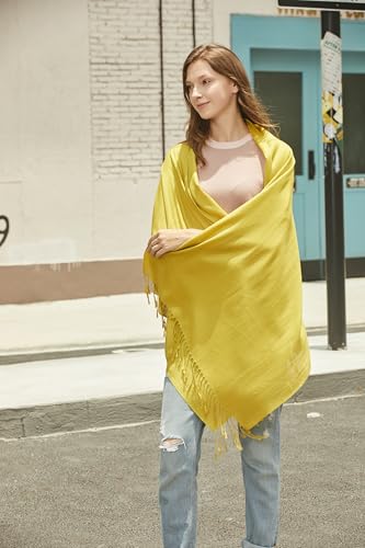 EURKEA Women's Scarf Pashmina Silky Soft Shawls Wraps Stole for Evening, Wedding and Gift - color: Lemon