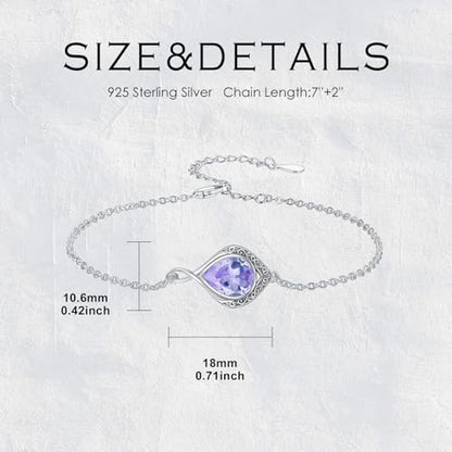 PELOVNY Celtic Knot Bracelet for Women 925 Sterling Silver Infinity Gemstone/Birthstone Bracelets Birthday Christmas Jewelry Gifts for Mom Daughter Wife - color: 02-Filigree-June Birthstone