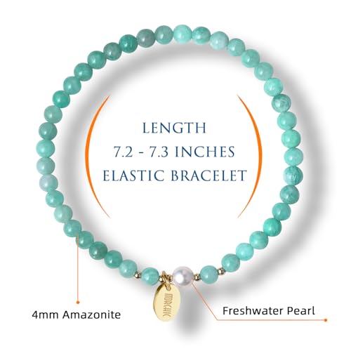 Morchic 4mm Natural Gemstone Beads Stretch Bracelet for Women, With Freshwater Pearls, Energy Gem Birthday Gift for Her 7.2” - color: Amazonite
