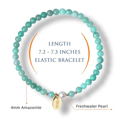 Morchic 4mm Natural Gemstone Beads Stretch Bracelet for Women, With Freshwater Pearls, Energy Gem Birthday Gift for Her 7.2” - color: Amazonite
