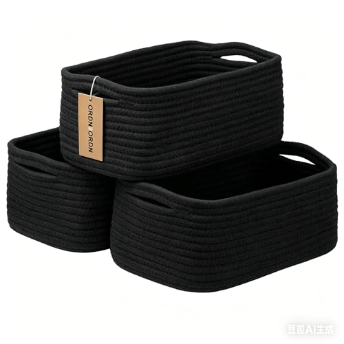 Small Storage Baskets for Organizing, Woven Storage Bins for Shelves, Gift Basket Empty, Baby Rope Basket, Dog Toy Storage, Decorative Closet Organizer, 11x7.5x4.5”, 3Packs Black - color: Black, size: S