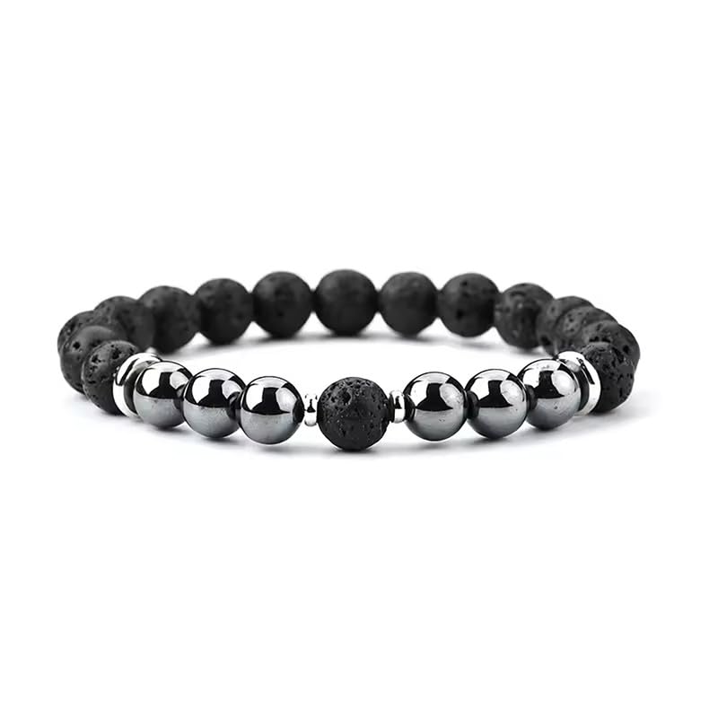 HZHRony Healing Crystal Stone Beads Bracelet Irregular Gemstone Beaded Bracelets For Women and Men Anxiety Relief Yoga Bracelet Jewelry Gifts 7 Inch - color: Black & Grey