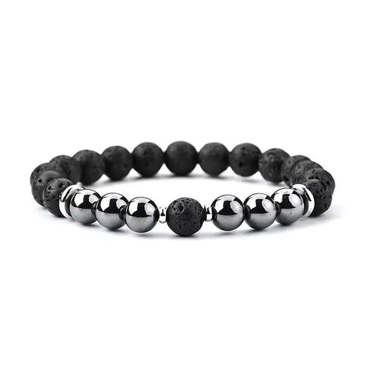HZHRony Healing Crystal Stone Beads Bracelet Irregular Gemstone Beaded Bracelets For Women and Men Anxiety Relief Yoga Bracelet Jewelry Gifts 7 Inch - color: Black & Grey