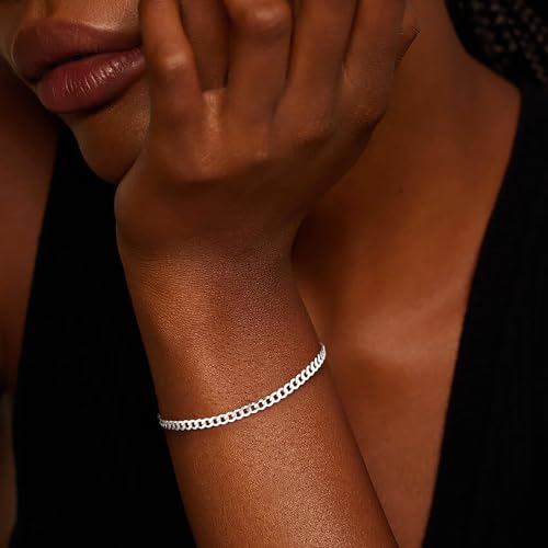 IEFWELL S925 Sterling Silver 14K Real Gold Plated Bracelet Hypoallergenic 4mm Diamond Cut Cuban Link 6.5 7 7.5 8 8.5 9 Inches for Men Women Jewelry Gifts